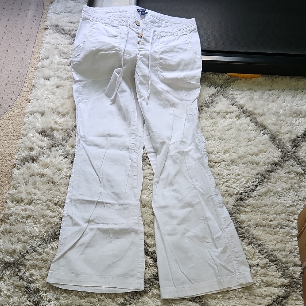 GAP White Linen/Cotton Pants with Button Accents